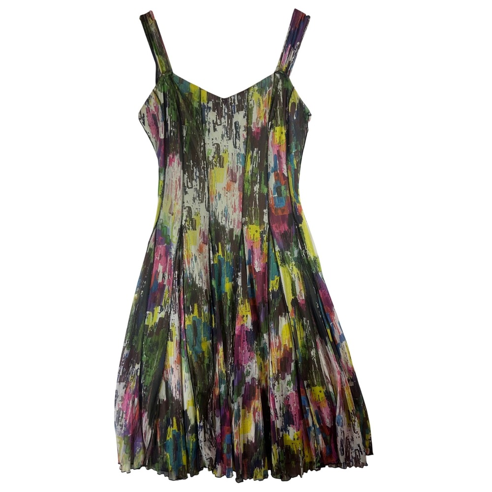 Elana Kattan Womens Abstract Painterly Mesh‎ Overlay Fit Flare Dress Multicolor